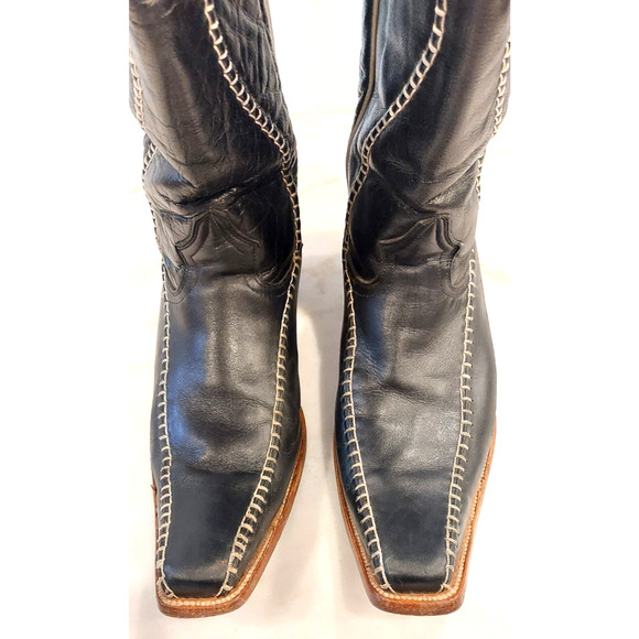 Mexico Black Stitched Men\'s Size 10‎ Mex 29 Western Leather Boots Pointed Toe main image 11